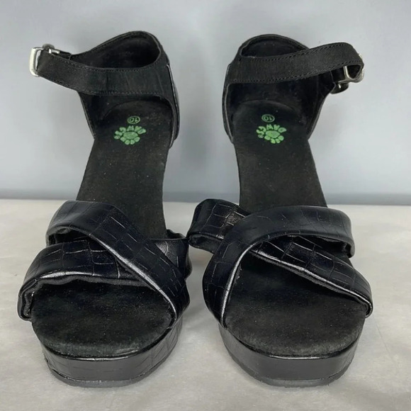DAWGS Crossover Platform Wedges Black Crocodile Effect Open Toe Summer Size 10 - Picture 3 of 11